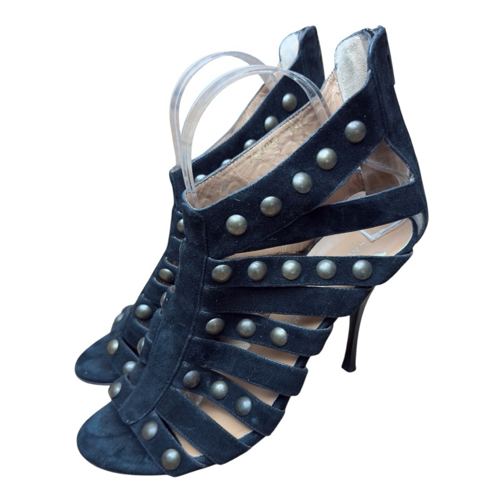 LATITUDE FEMME Black Suede Rear Zip Shoes Black Studded Women's size 8.5 Heels
